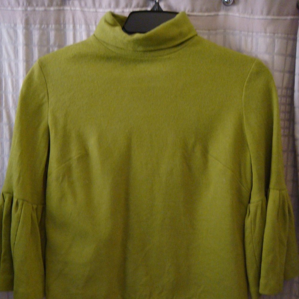 VINTAGE EVE LE COQ 1950'S OLIVE GREEN FLARE SLEEVE ZIPPERED TOP WOMEN'S MEDIUM